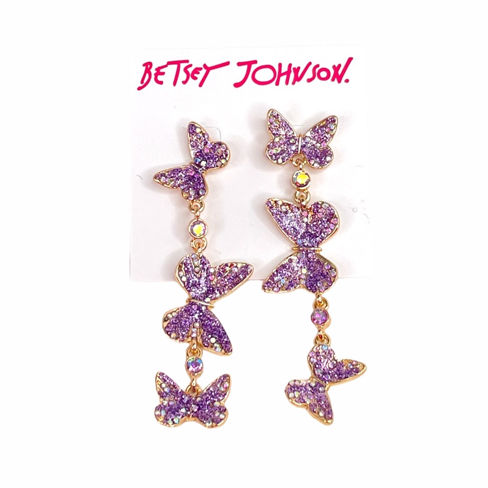 Betsey Johnson Butterfly Dangle Earrings, Purple